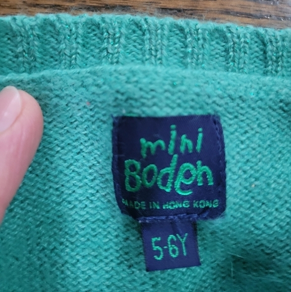 Mini Boden Christmas Party Cropped Green Angora Metallic Blend Girl's Cardigan - Picture 4 of 7